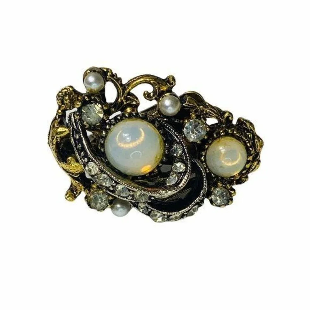 Vintage ART© Clip On Moonstone and Rhinestone Earrings Signed by Arthur Pepper - Picture 2 of 9